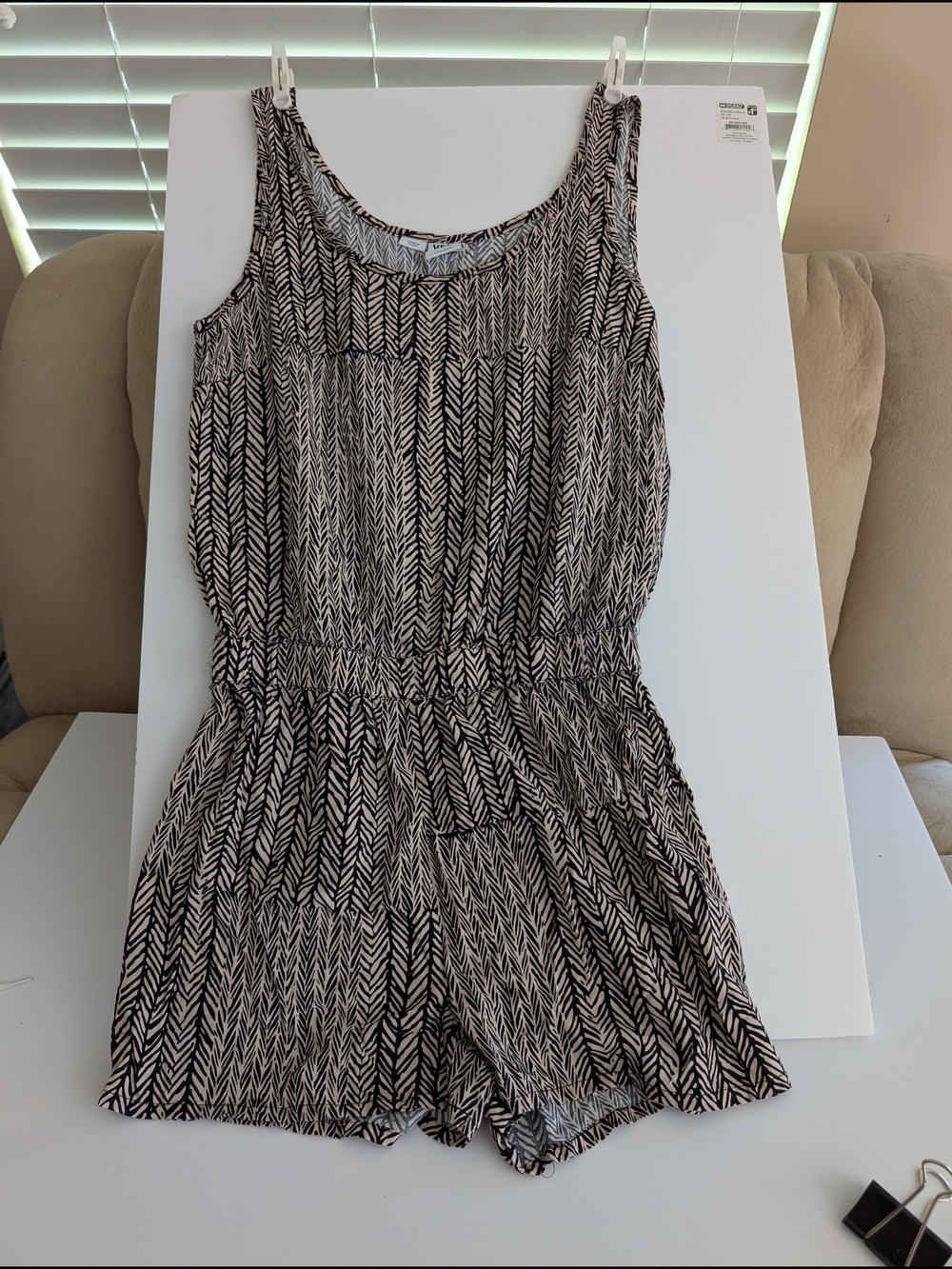 Vero Moda Black and Cream Printed Sleeveless Romper, size Medium